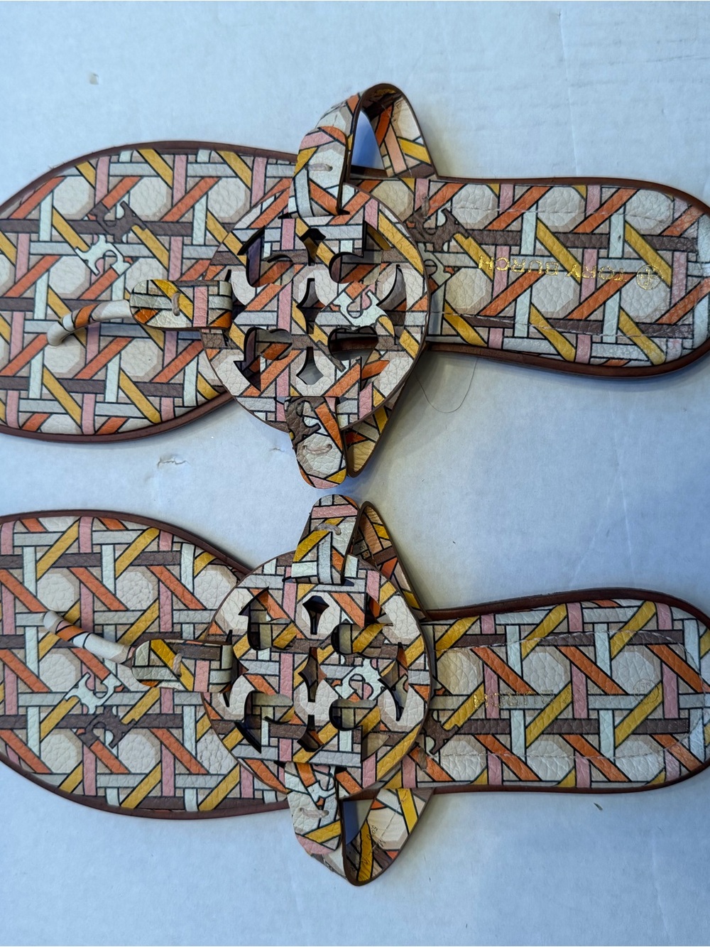 Tory Burch Multicolor Logo Cutout Leather Slide Sandals